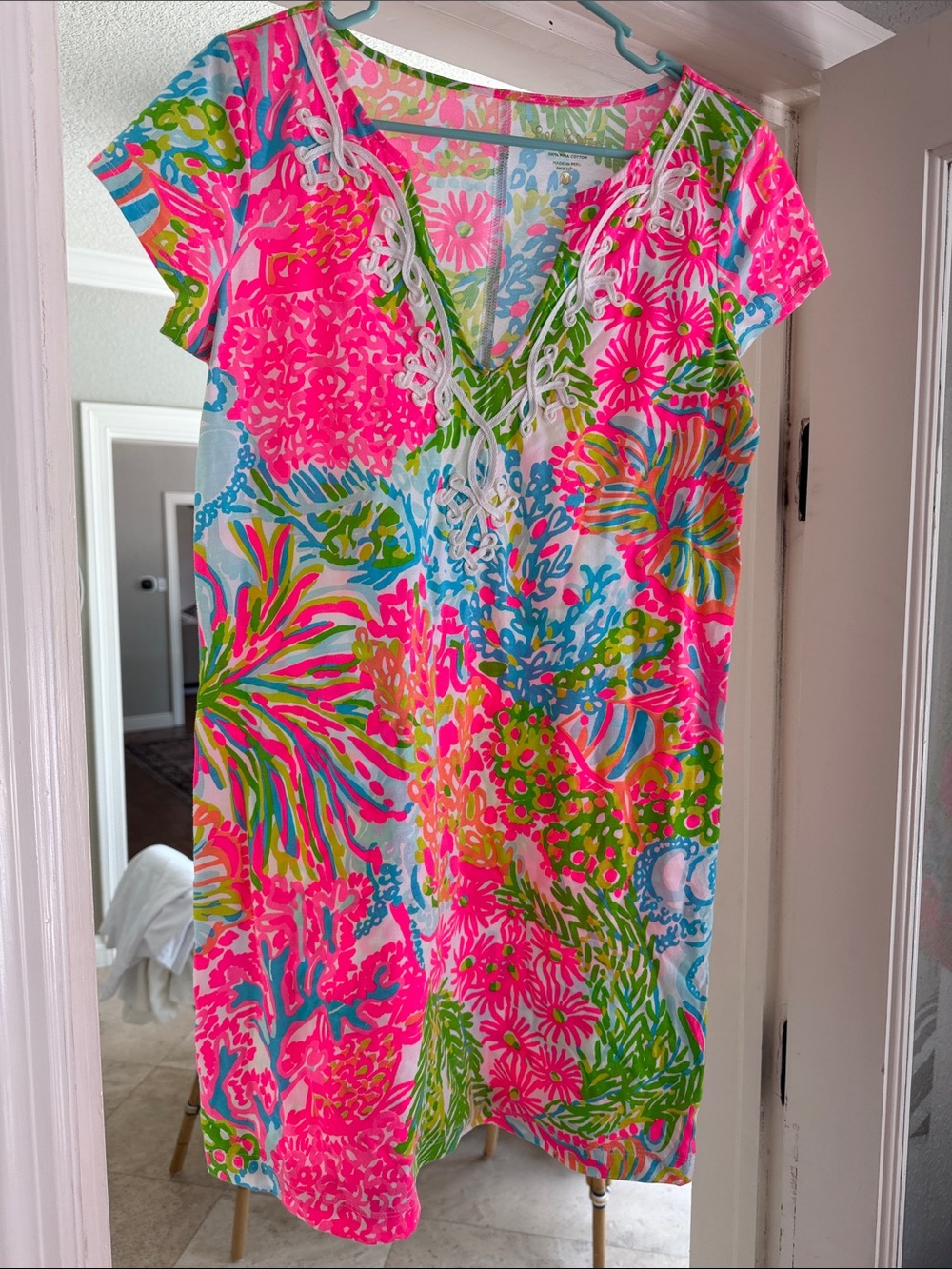 Lilly Pulitzer Neon Pink Green Blue Floral V-Neck Bodysuit